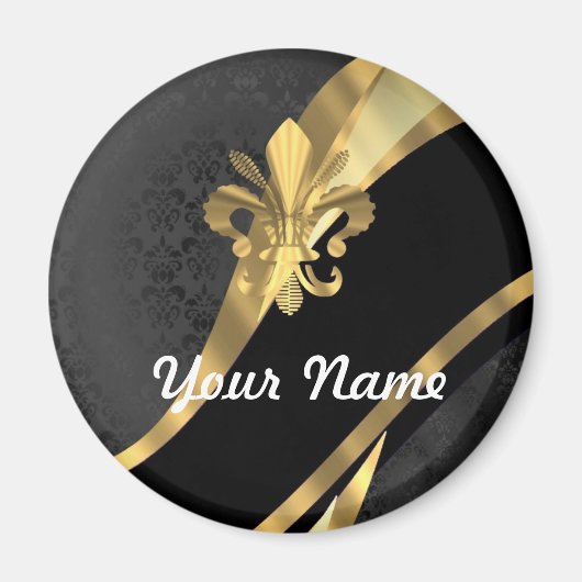 金ゴールドフルーアデリスオンブラック マグネット (正面)