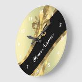 金ゴールドフルーアデリスパーソナライズされた ラージ壁時計 (傾斜)