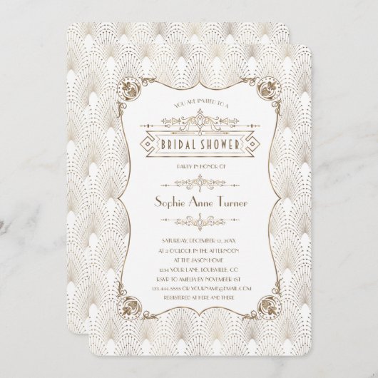 金ゴールドフルーアデリス素晴らしギャツビー20sブライダルシャワー 招待状 (正面/裏面)