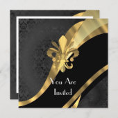 金ゴールドフルーアデリス（ブラックダマスク） 招待状 (正面/裏面)