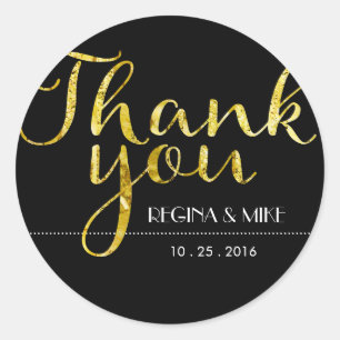 金ゴールドフレイクとブラックスクリプトありがとうステッカー ラウンドシール