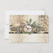 金ゴールドフレイクバードケージダマスクヴィンテージラブバードRSVP 出欠カード (裏面)