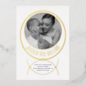 金ゴールドフレインスパイアームの白結婚色写真 箔招待状 (正面)