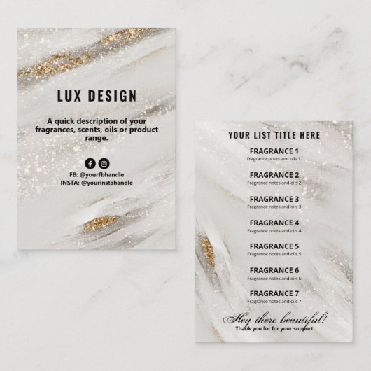 金ゴールドフレックホワイトグリッター製品価格リストカード 名刺 (正面/裏面)