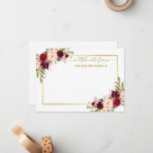 金ゴールドフレーエレガントムWatercolor Burgundyフローラ ノートカード (正面/裏面インサイチュ)