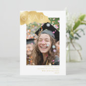 金ゴールドフレークのミニマルな卒業写真 案内状 (スタンド正面)