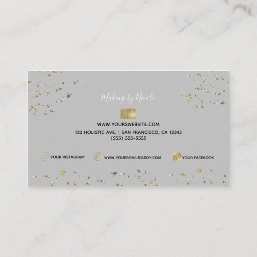 金ゴールドフレークグリッターグラムミニマル美しいメイクアップバス 名刺 (裏面)