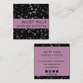 金ゴールドフレーク、ピンクと黒の正方形の名刺 スクエア名刺 (正面/裏面)