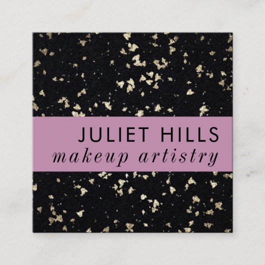 金ゴールドフレーク、ピンクと黒の正方形の名刺 スクエア名刺 (正面)