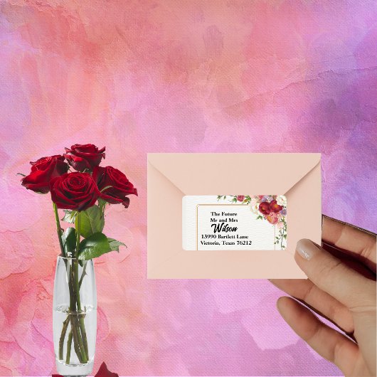 金ゴールドフレームかわいらし花差出人住所 ラベル