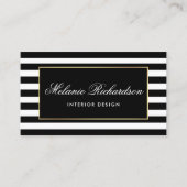 金ゴールドフレームが付いているモダンな白黒ストライプ 名刺 (正面)