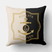 金ゴールドフレームといかりの背景(黒とベージュ) クッション (裏面)