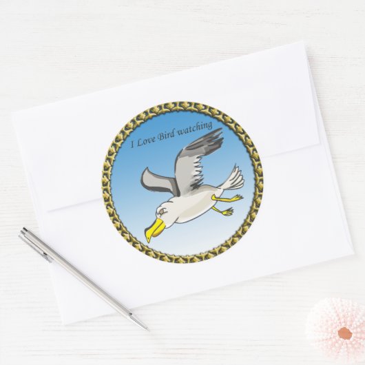 金ゴールドフレームとの漫画のカモメの飛んでいるな間接費 ラウンドシール (封筒)