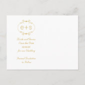 金ゴールドフレームとイニシャルウェディング日付を保存 案内ポストカード (裏面)