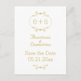 金ゴールドフレームとイニシャルウェディング日付を保存 案内ポストカード