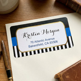 金ゴールドフレームとネイビーブルー白黒ストライプ ラベル