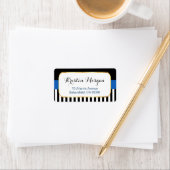 金ゴールドフレームとネイビーブルー白黒ストライプ ラベル (インサイチュ)