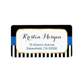 金ゴールドフレームとネイビーブルー白黒ストライプ ラベル