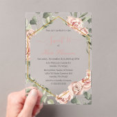 金ゴールドフレームとバラ甘い16パーティー アクリル招待状 (インサイチュ (ポータブル))