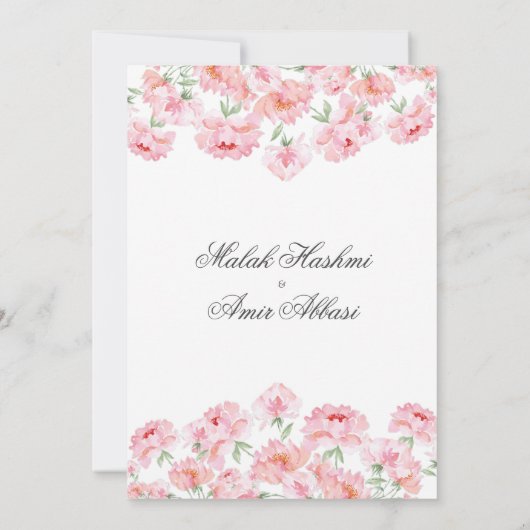 金ゴールドフレームとピンクのフローライスラム教結婚徒 招待状 (裏面)