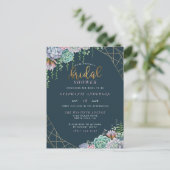 金ゴールドフレームと手書き文字のスクリプトブライダルシャワー インビテーションポストカード (スタンド正面)