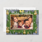 金ゴールドフレームと松と板クリスマス写真 シーズンポストカード (正面/裏面)