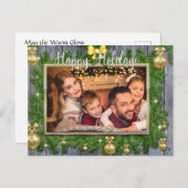 金ゴールドフレームと松の枝クリスマスフォト シーズンポストカード (正面/裏面)