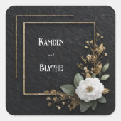 金ゴールドフレームと白カメリア結婚ズ スクエアシール (正面)