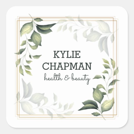 金ゴールドフレームと葉 スクエアシール (正面)