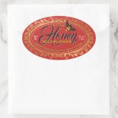 金ゴールドフレームのまわりに赤ハニージャー 楕円形シール (バッグ)