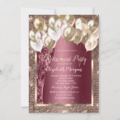 金ゴールドフレームのシークインバルーンバーガンディ退職 招待状 (正面)