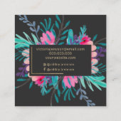 金ゴールドフレームのピンクの花の水彩画の化粧の正方形 スクエア名刺 (裏面)