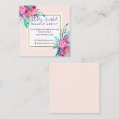 金ゴールドフレームのピンクの花の水彩画の化粧 スクエア名刺 (正面/裏面)