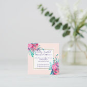 金ゴールドフレームのピンクの花の水彩画の化粧 スクエア名刺 (スタンド正面)