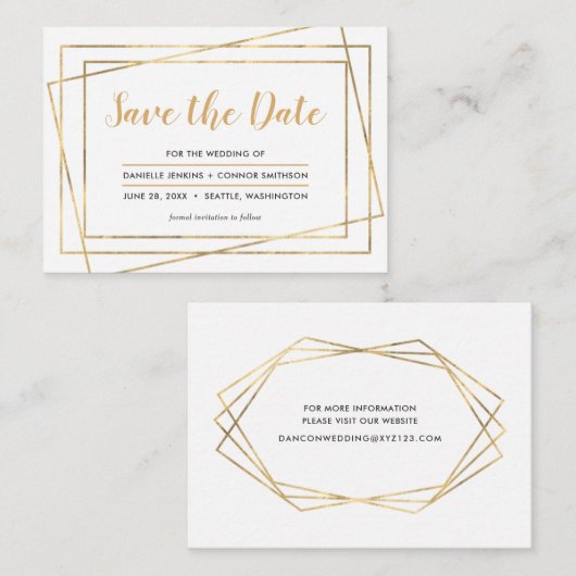 金ゴールドフレームの保存結婚式のウェブサイトが付いている日付 エンクロージャーカード (正面/裏面)