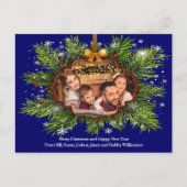 金ゴールドフレームの松の風化木材クリスマスフォト ポストカード (正面)