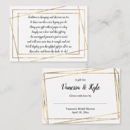 金ゴールドフレームの表示ブライダルシャワーの挿入物カード + ラベル エンクロージャーカード (正面/裏面)