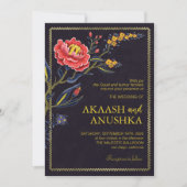 金ゴールドフレームインディアンワイルドフラワー結婚ズ 招待状 (正面)