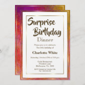 金ゴールドフレームエレガントサプライズ50th誕生日ディナー 招待状 (正面/裏面)