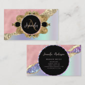 金ゴールドフレームエレガントダイヤモンドピンクのホログラフィック 名刺 (正面/裏面)