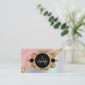 金ゴールドフレームエレガントダイヤモンドピンクのホログラフィック 名刺 (スタンド正面)