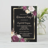 金ゴールドフレームエレガントバーガンディフローラ退職 招待状 (スタンド正面)