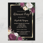 金ゴールドフレームエレガントバーガンディフローラ退職 招待状 (正面)