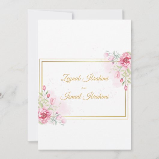 金ゴールドフレームエレガントフローライスラム結婚教徒 招待状 (裏面)