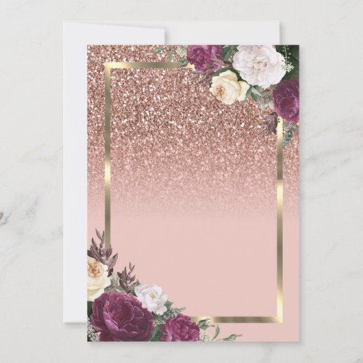 金ゴールドフレームエレガントブルゴーニュバラ退職 招待状 (裏面)