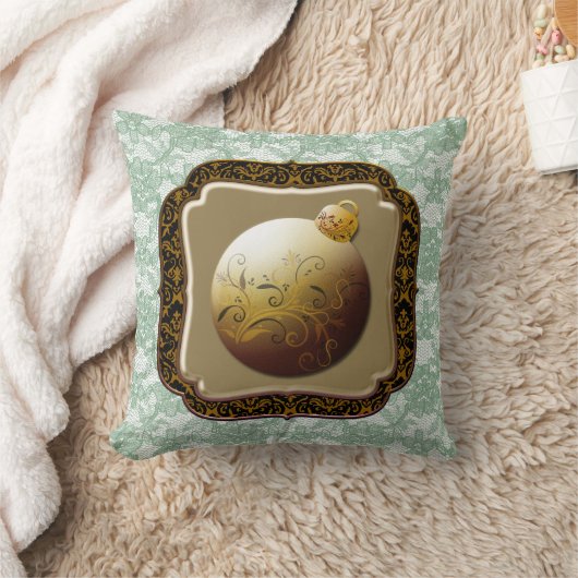 金ゴールドフレームガラスオーナメントグリーンフローラレースフェイク クッション (ブランケット)