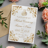 金ゴールドフレームクリームムスリムイスラム式メンディ式 招待状