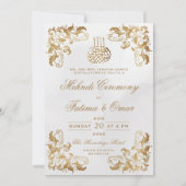 金ゴールドフレームクリームムスリムイスラム式メンディ式 招待状 (正面)