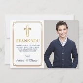 金ゴールドフレームグリッターネイビーブルーコミューニオンフォト サンキューカード (正面)