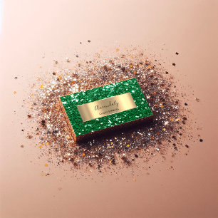 金ゴールドフレームグリッターQRコードロゴ鮮やかな緑のバス 名刺